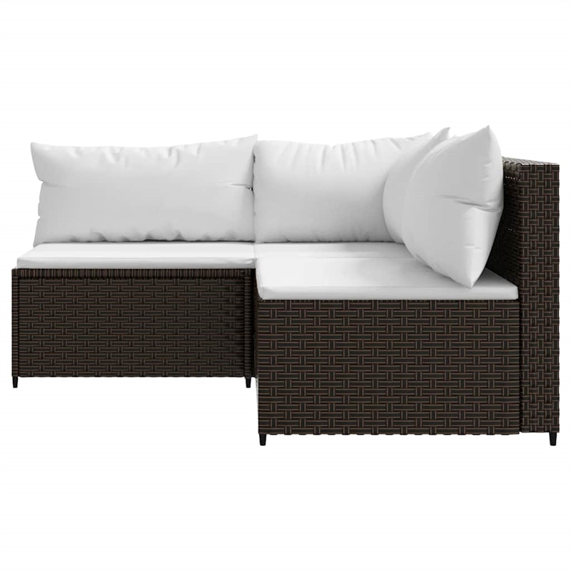 vidaXL 3 Piece Patio Lounge Set With Cushions in Cream White/Brown Poly Rattan