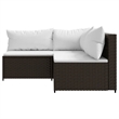 vidaXL 3 Piece Patio Lounge Set With Cushions in Cream White/Brown Poly Rattan