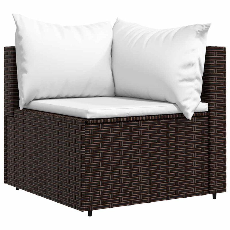 vidaXL 3 Piece Patio Lounge Set With Cushions in Cream White/Brown Poly Rattan