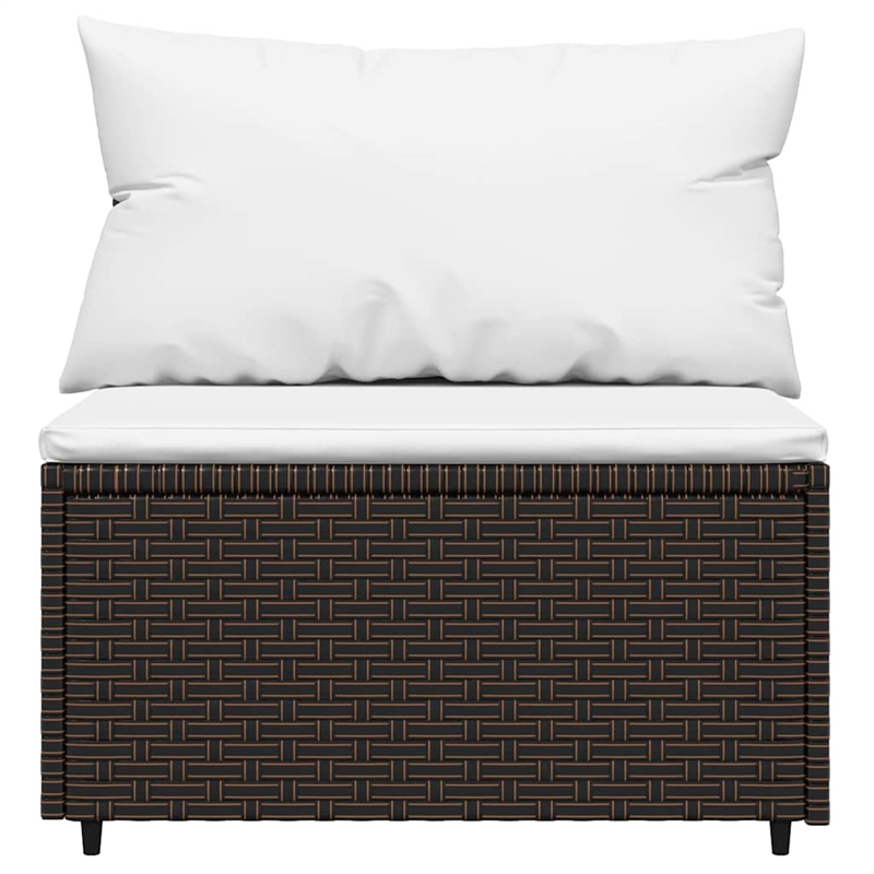 vidaXL 3 Piece Patio Lounge Set With Cushions in Cream White/Brown Poly Rattan