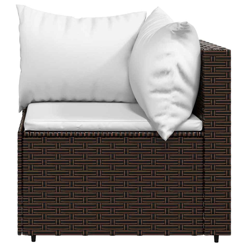 vidaXL 3 Piece Patio Lounge Set With Cushions in Cream White/Brown Poly Rattan