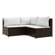 vidaXL 3 Piece Patio Lounge Set With Cushions in Cream White/Brown Poly Rattan