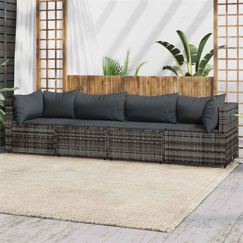 vidaXL PE Rattan & Powder-Coated Steel & Polyester Patio Lounge Set in Gray