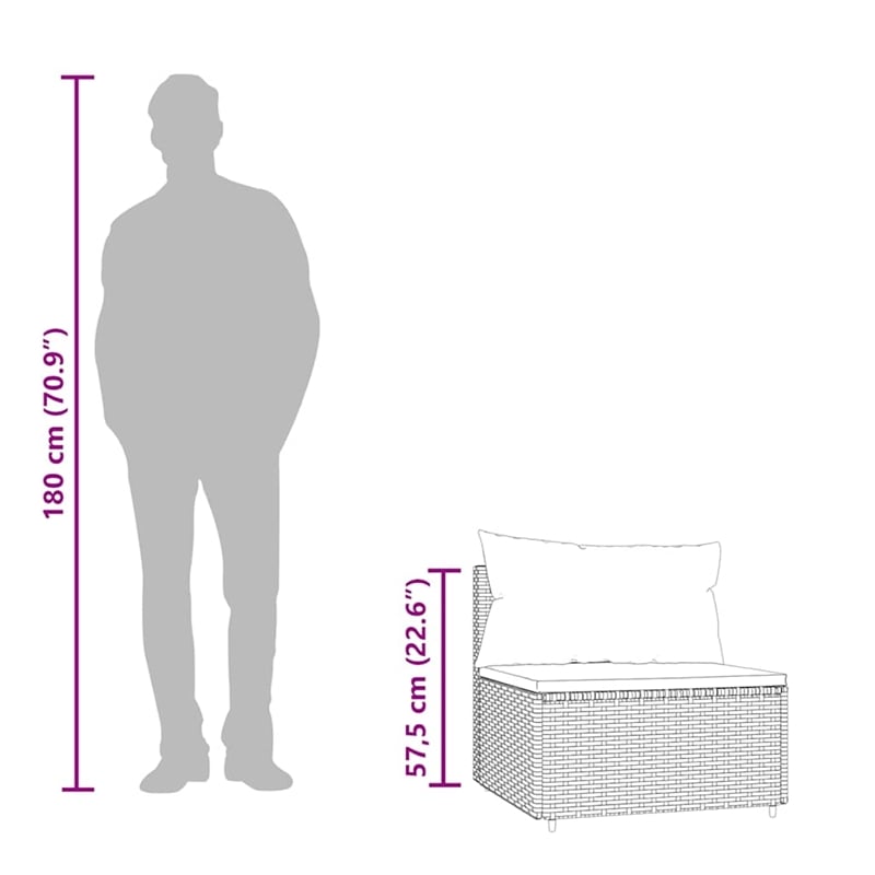 vidaXL PE Rattan Compact Adjustable Feet Patio Lounge Set in Grey