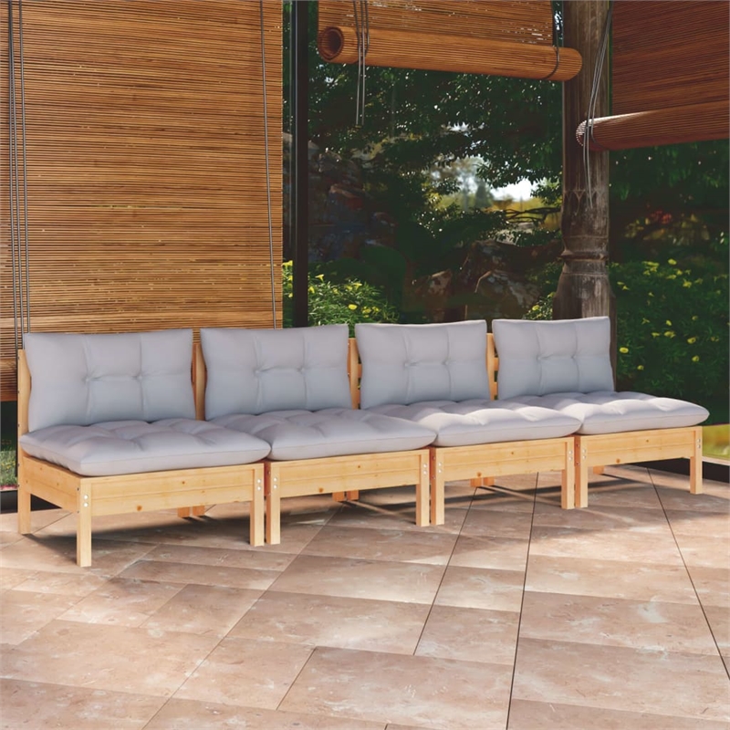 vidaXL 4-Seater Pinewood Garden Sofa in Grey