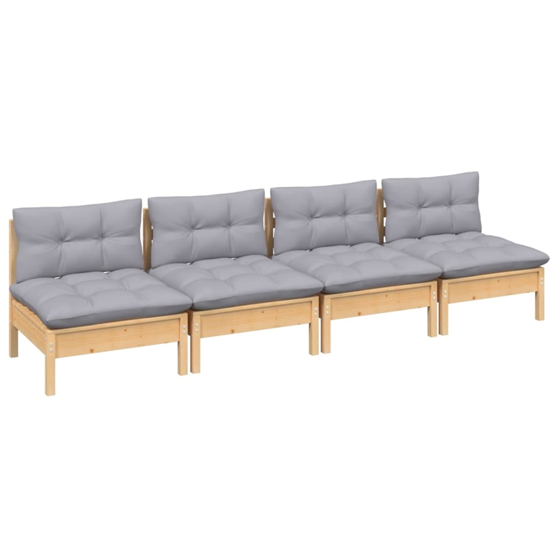 vidaXL 4-Seater Pinewood Garden Sofa in Grey