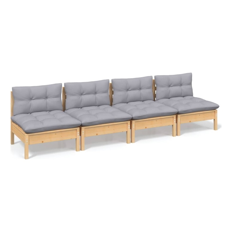 vidaXL 4-Seater Pinewood Garden Sofa in Grey