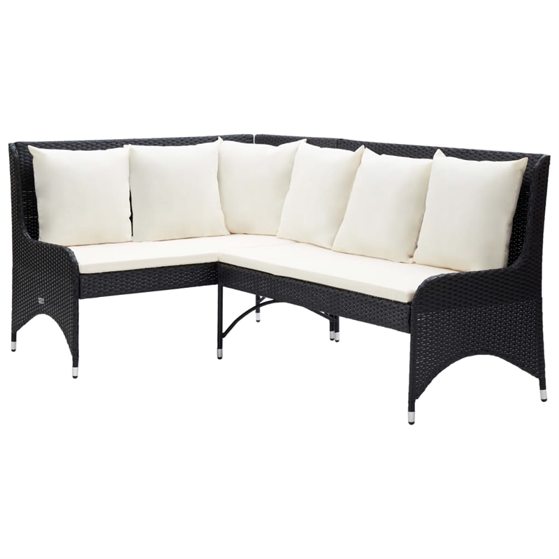 vidaXL PE Rattan Modular Garden Sofa Set of 2 in Black & Cream/White