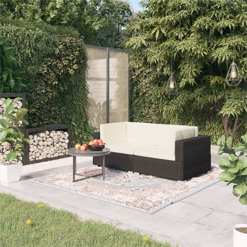 vidaXL Powder-Coated Steel Medium Adjustable Feet Patio Sofa in Black