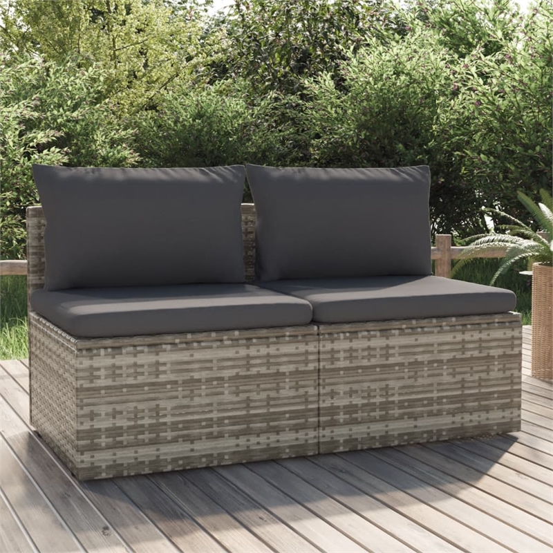 vidaXL 2-Seater Garden Sofa Poly Rattan 2-Seater Adjustable Feet in Grey