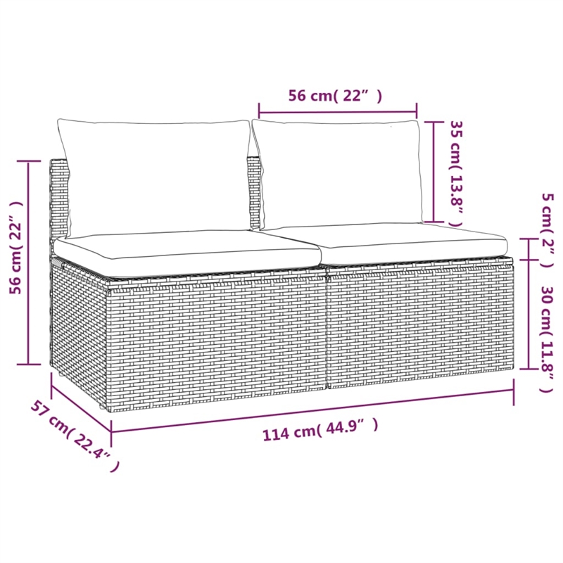 vidaXL 2-Seater Garden Sofa Poly Rattan 2-Seater Adjustable Feet in Grey