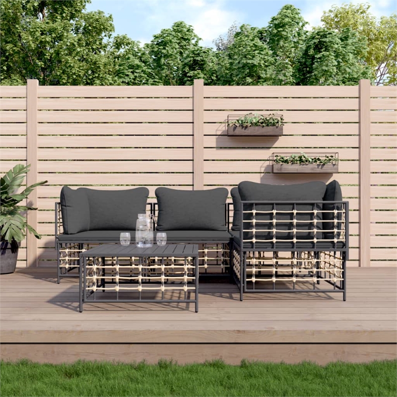 vidaXL Poly Rattan 5-Piece Set Modular Garden Lounge Set in Anthracite