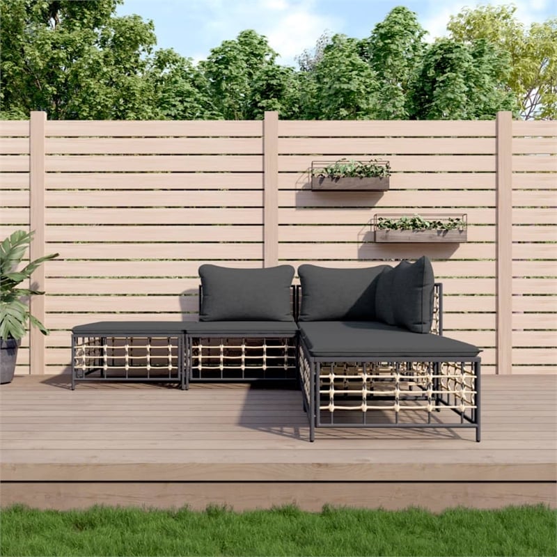vidaXL Poly Rattan 5 Piece Set Modular Garden Lounge Set in Anthracite