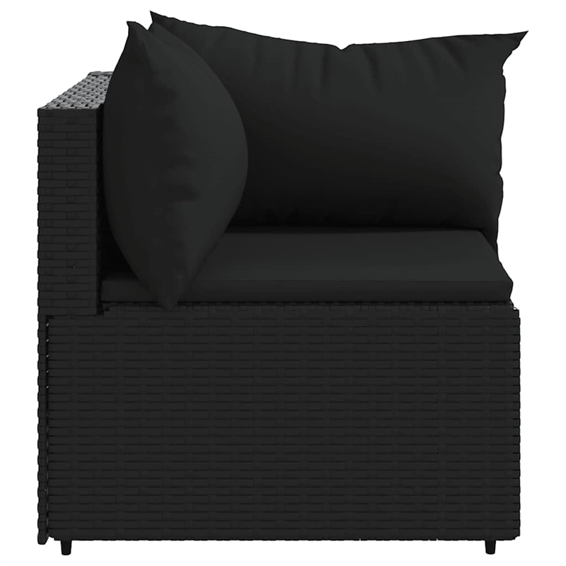 vidaXL PE Rattan Powder-Coated Steel & Polyester Patio Corner Sofa in Black