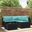 vidaXL Patio Lounge Set in Black With Water Blue Cushions