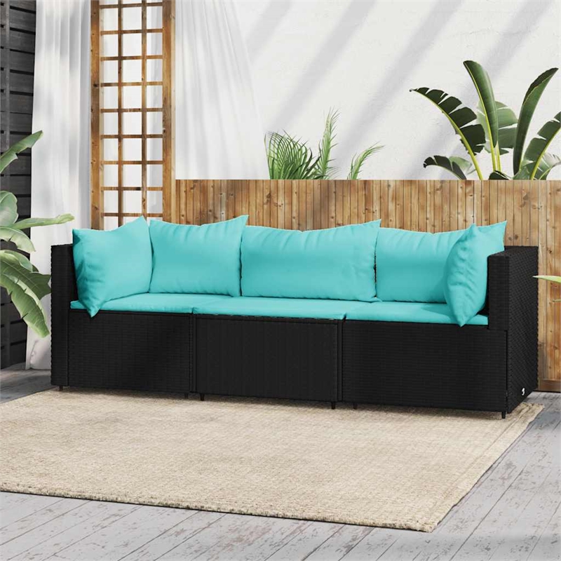 vidaXL Patio Lounge Set in Black & Water Blue