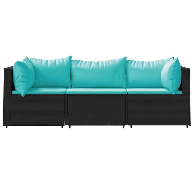 vidaXL Patio Lounge Set in Black & Water Blue