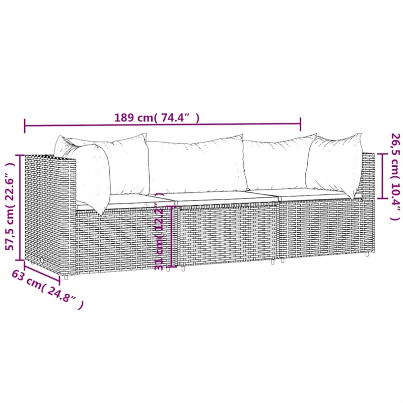 vidaXL Patio Lounge Set in Black & Water Blue
