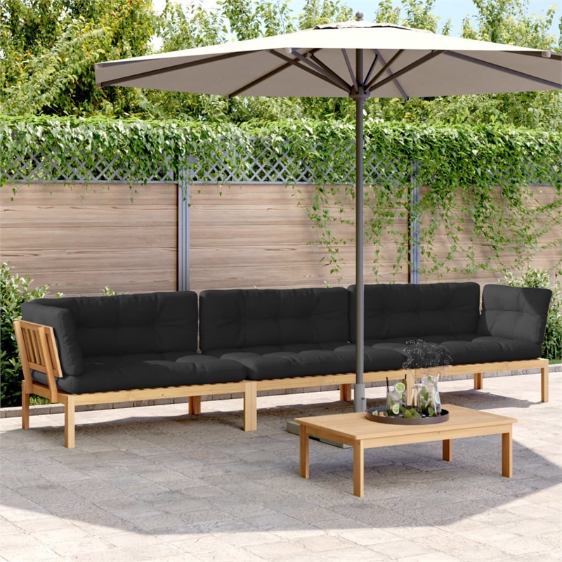 vidaXL Pallet Sofa Set Acacia Wood & Black Cushions