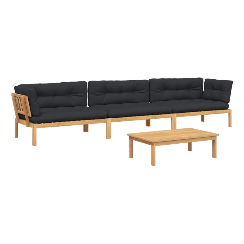vidaXL Pallet Sofa Set Acacia Wood & Black Cushions