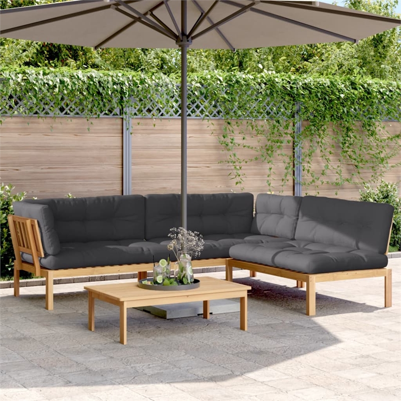 vidaXL Solid Acacia Wood Medium Modular Pallet Sofa Set in Anthracite
