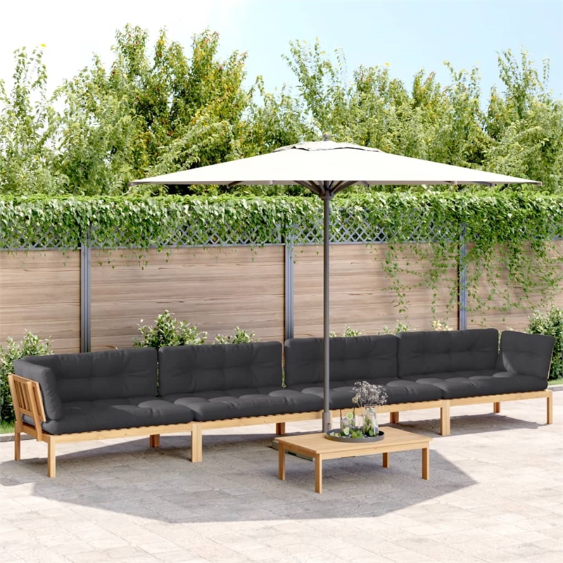 vidaXL Solid Acacia Wood And Polyester Large Pallet Sofa Set in Gray