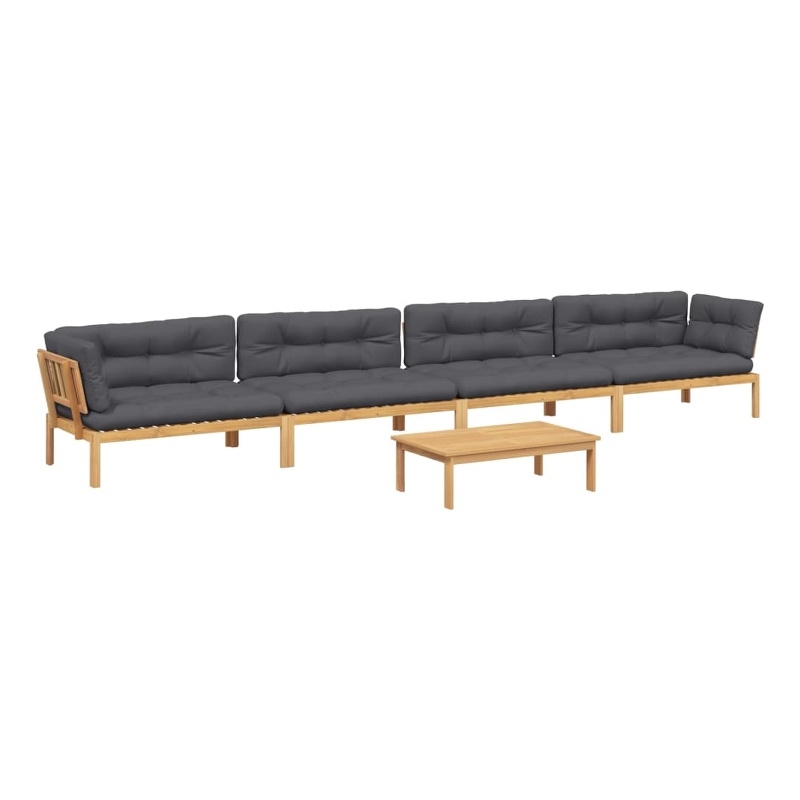 vidaXL Solid Acacia Wood And Polyester Large Pallet Sofa Set in Gray