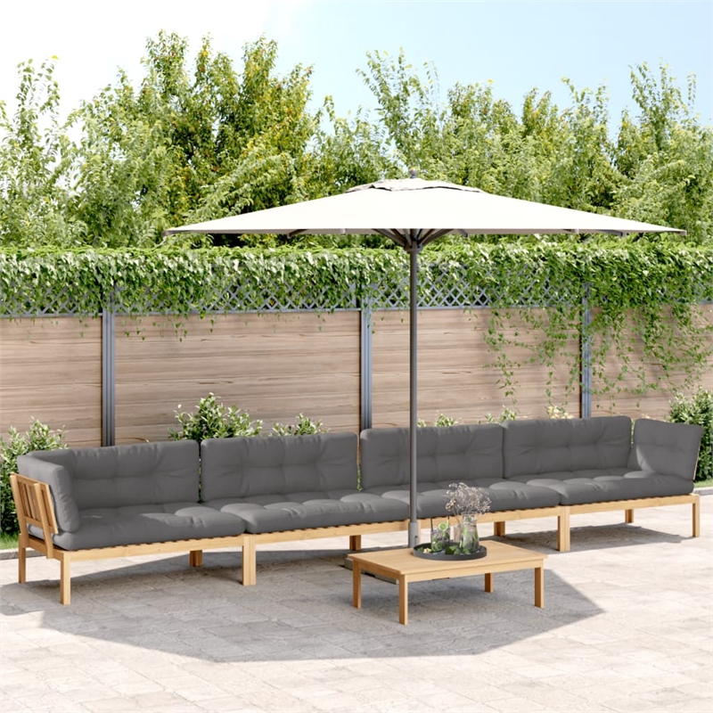 vidaXL Pallet Sofa Set Solid Acacia Wood With Grey Cushions
