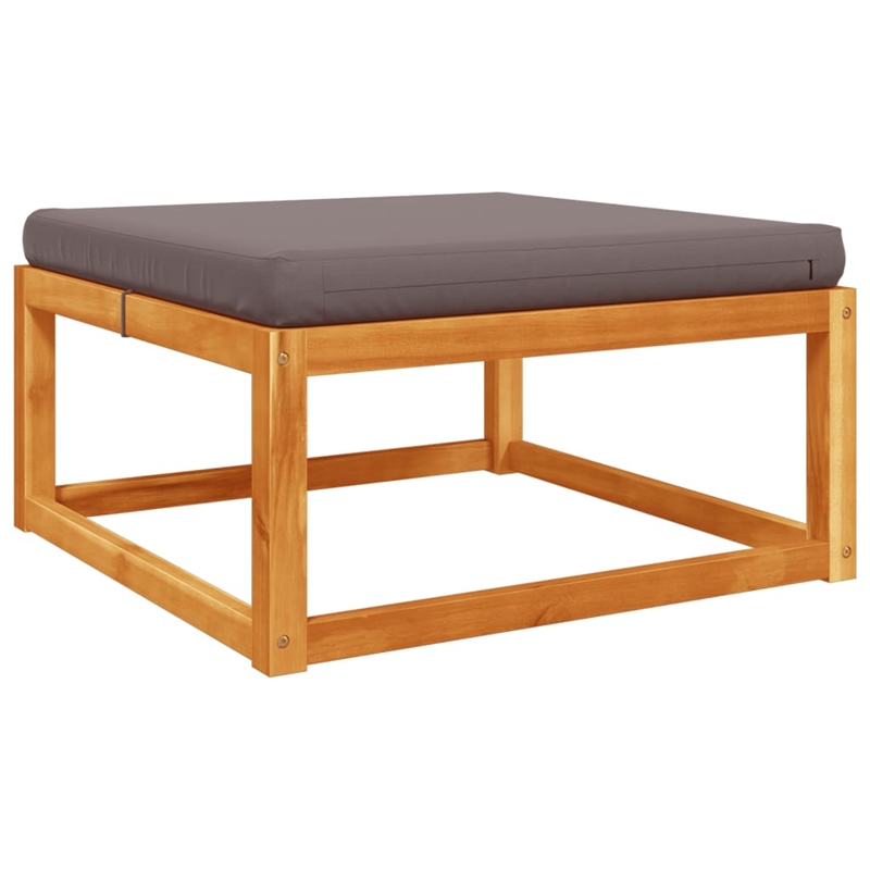 vidaXL Garden Footstool With Cushions in Grey and Natural Wood