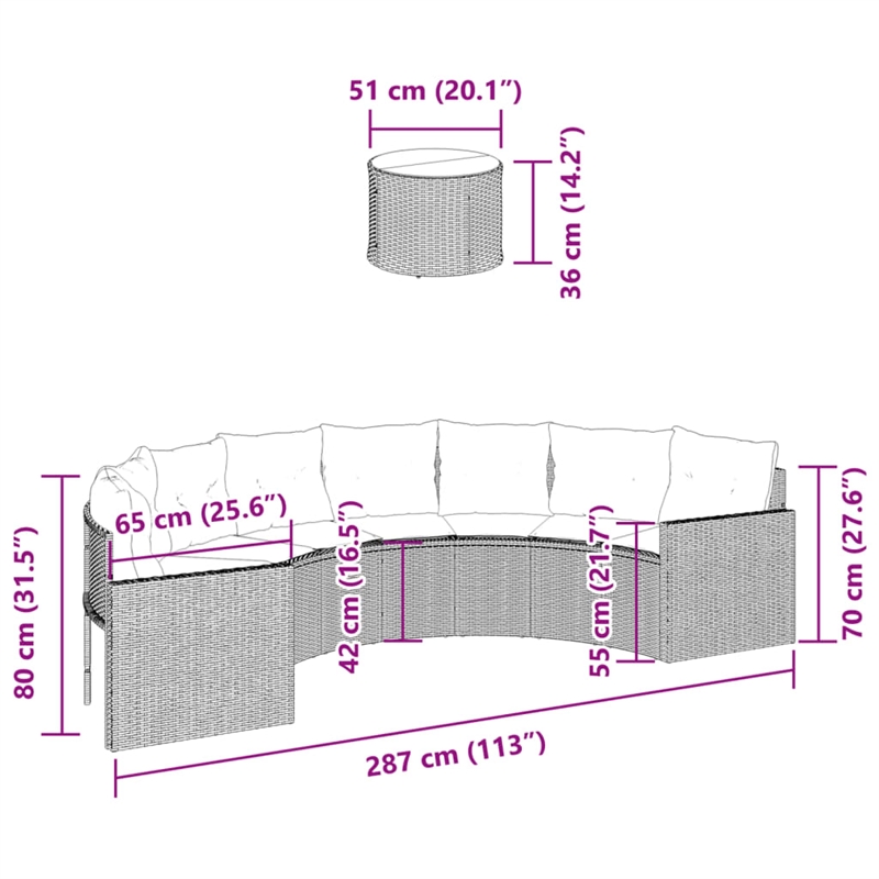 vidaXL Half-Round Garden Sofa in Gray