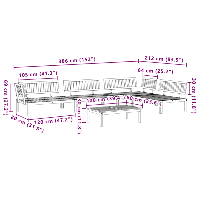 vidaXL Solid Acacia Wood Medium Modular Pallet Sofa Set in Natural Wood