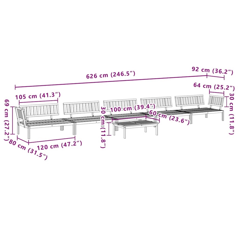 vidaXL Solid Acacia Wood Modular Pallet Sofa Set in Natural Wood