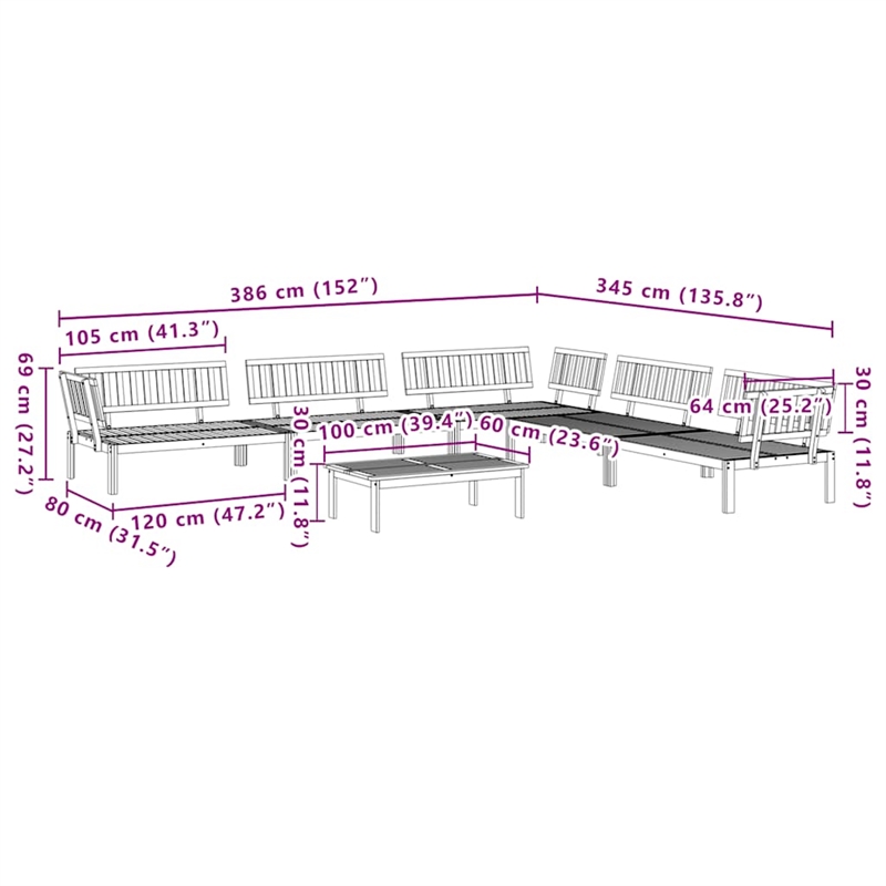 vidaXL Solid Acacia Wood Large Modular Pallet Sofa Set in Natural Wood