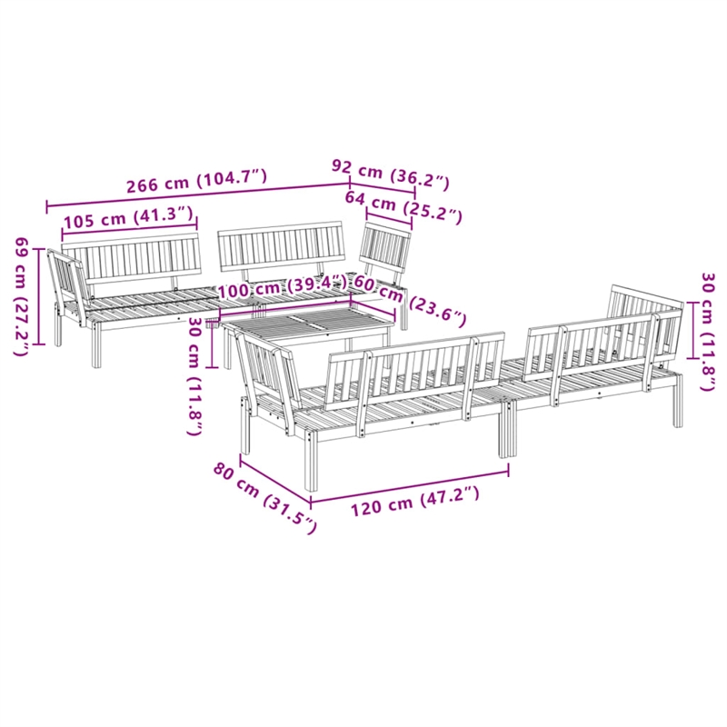 vidaXL Solid Acacia Wood Large Modular Pallet Sofa Set in Natural Wood