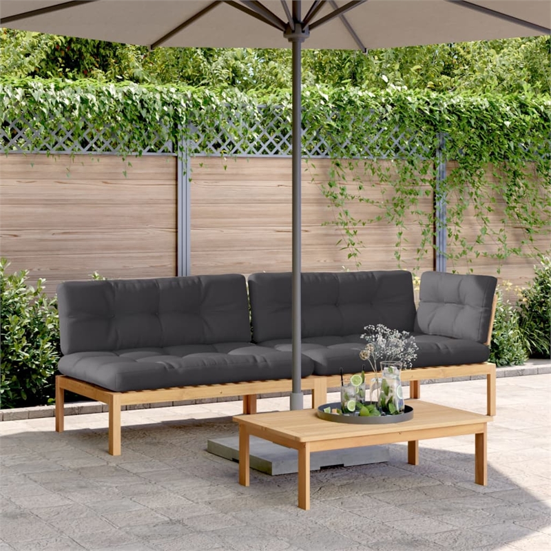 vidaXL Solid Acacia Wood 3 Piece Modular Pallet Sofa Set in Anthracite