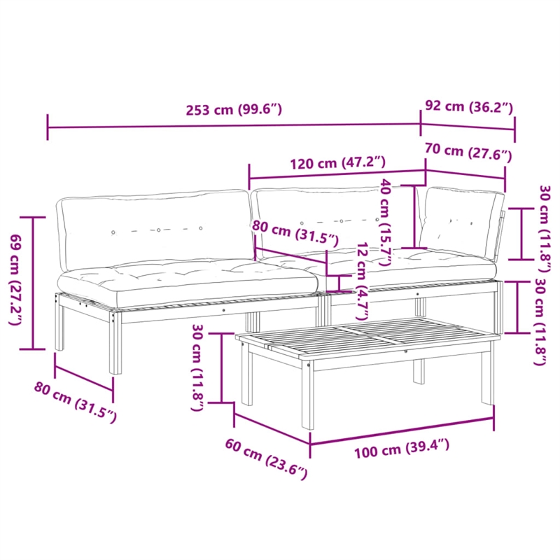 vidaXL Solid Acacia Wood Large Modular Pallet Sofa Set in Brown
