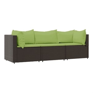 vidaXL 3 Piece Patio Lounge Set With Cushions in Green/Brown Poly Rattan