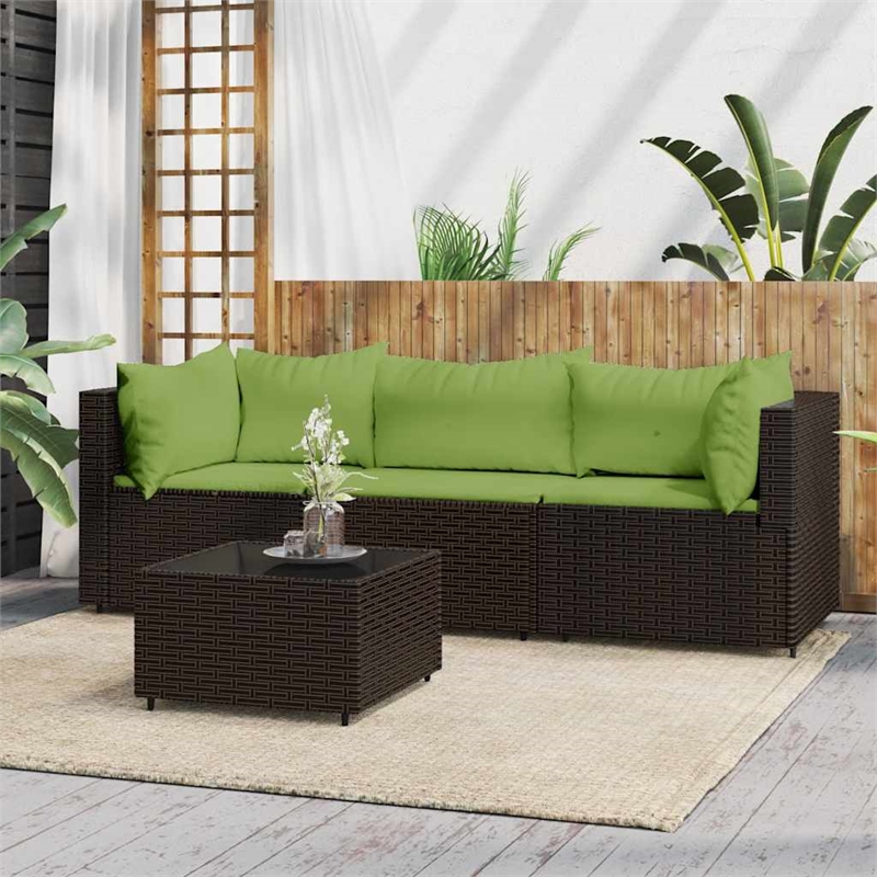 vidaXL Patio Lounge Set in Brown With Green Cushions