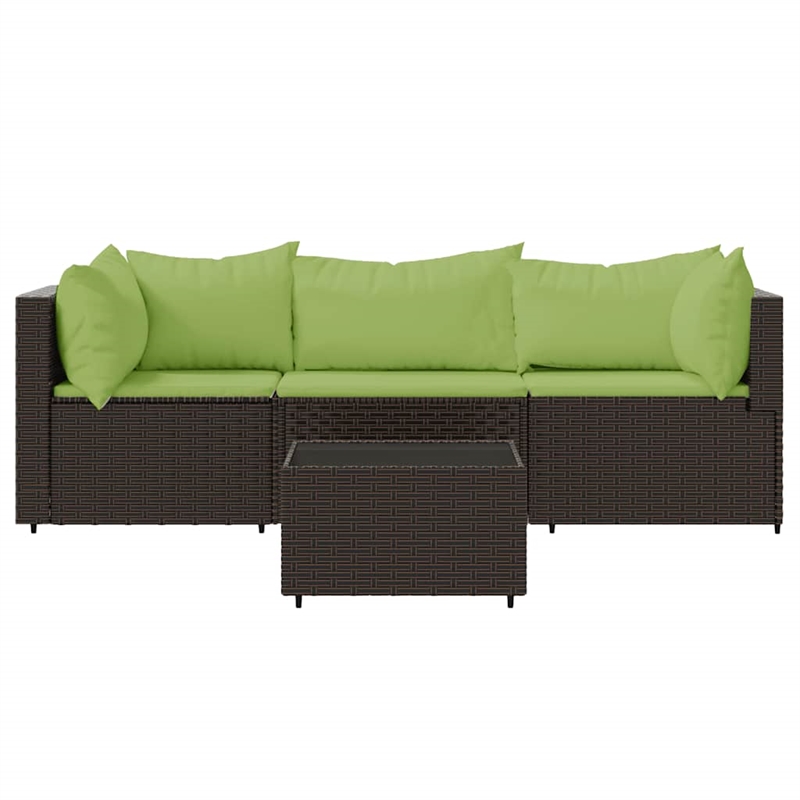 vidaXL Patio Lounge Set in Brown With Green Cushions