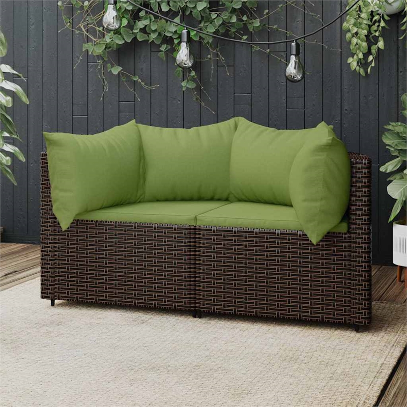 vidaXL Patio Corner Sofa in Brown & Green