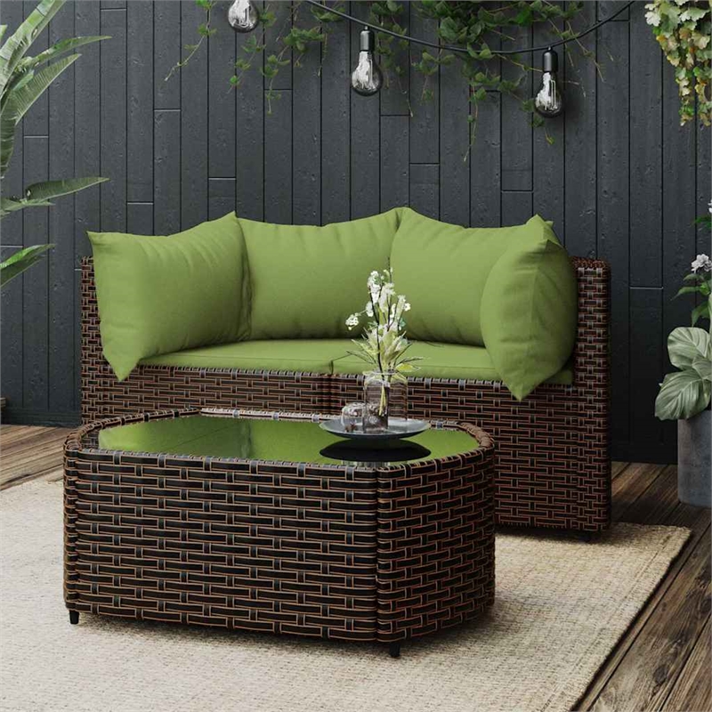 vidaXL Patio Lounge Set in Brown With Green Cushions