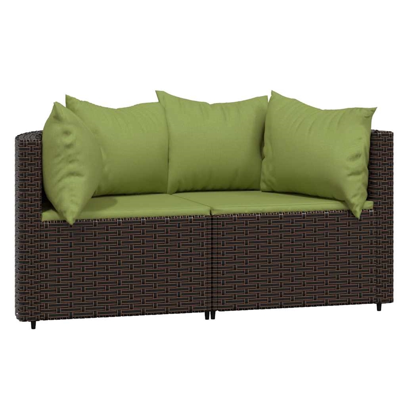 vidaXL Patio Lounge Set in Brown With Green Cushions