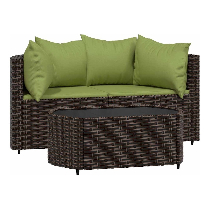 vidaXL Patio Lounge Set in Brown With Green Cushions