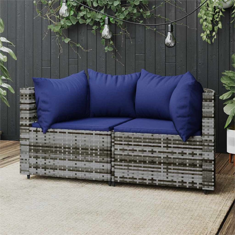 vidaXL Patio Corner Sofa in Gray & Dark Blue