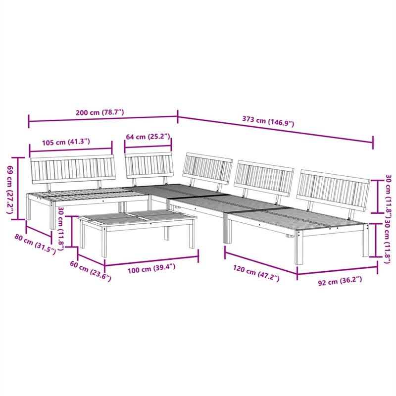 vidaXL Solid Acacia Wood Medium Modular Pallet Sofa Set in Natural Wood