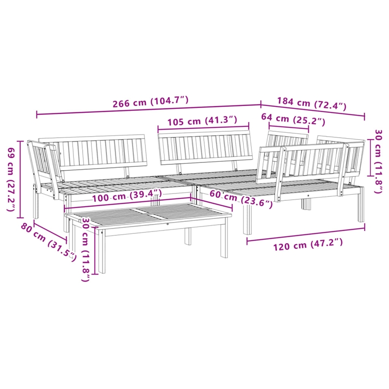 vidaXL Solid Acacia Wood Standard Modular Pallet Sofa Set in Natural Wood