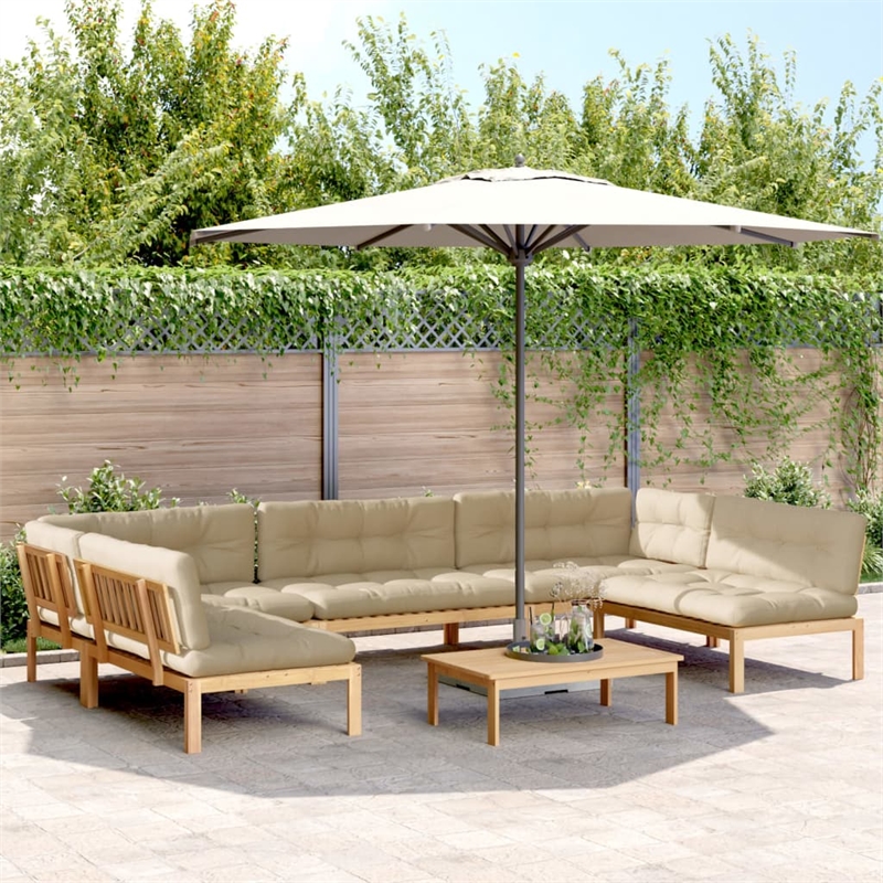 vidaXL Pallet Sofa Set Acacia Wood & Beige Cushions
