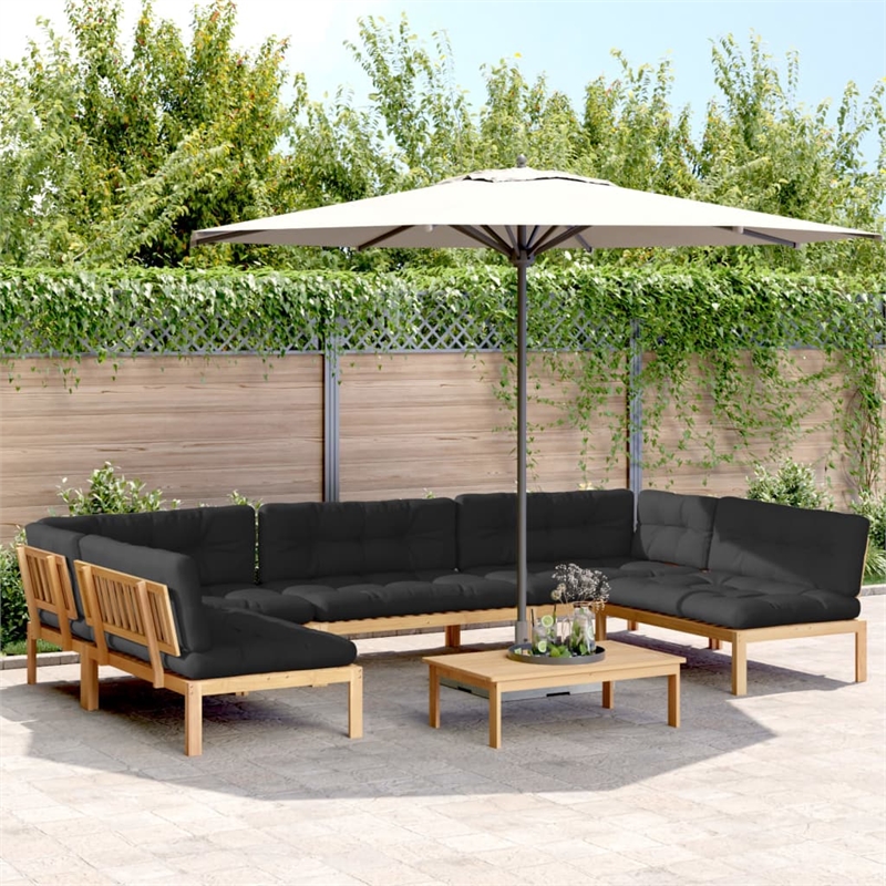 vidaXL Solid Acacia Wood Large Modular Pallet Sofa Set in Black