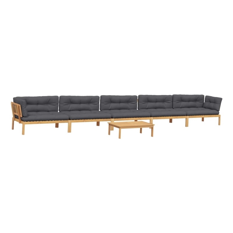 vidaXL Solid Acacia Wood & Polyester Large Pallet Sofa Set in Anthracite