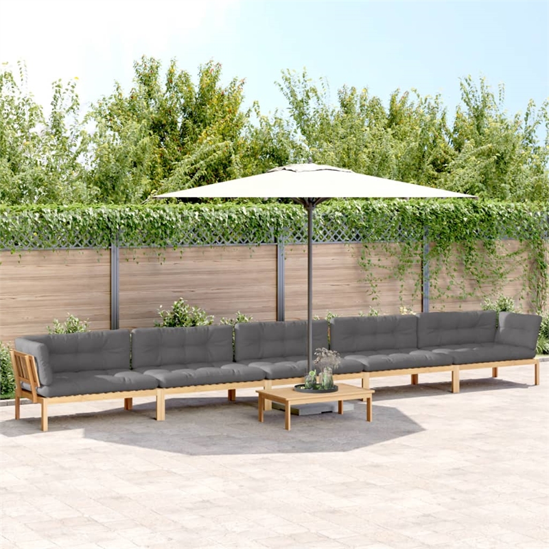 vidaXL Solid Acacia Wood & Polyester Pallet Sofa Set in Grey & Natural Wood